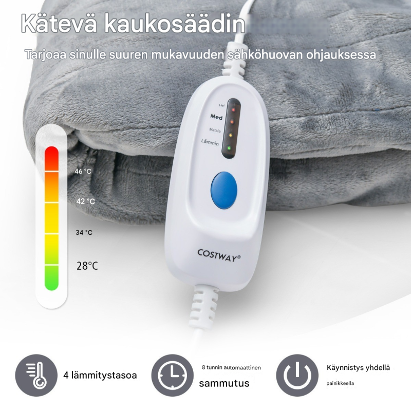 Sähköinen harmaa heittopeitto 150x200 cm, 4 lämpötilaa