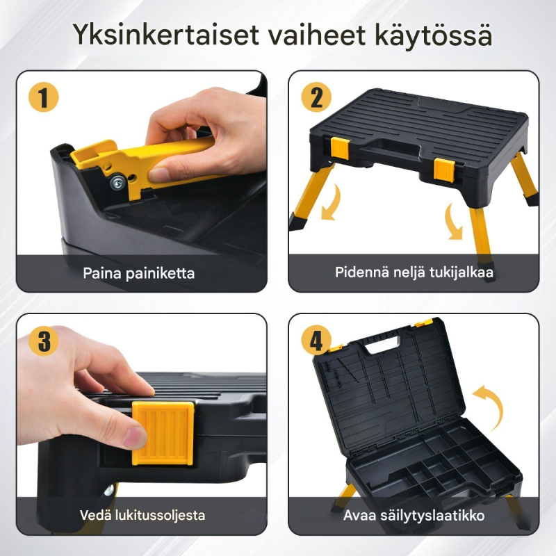 Monikäyttöinen taitettava jakkara työkalupakki punaruskea