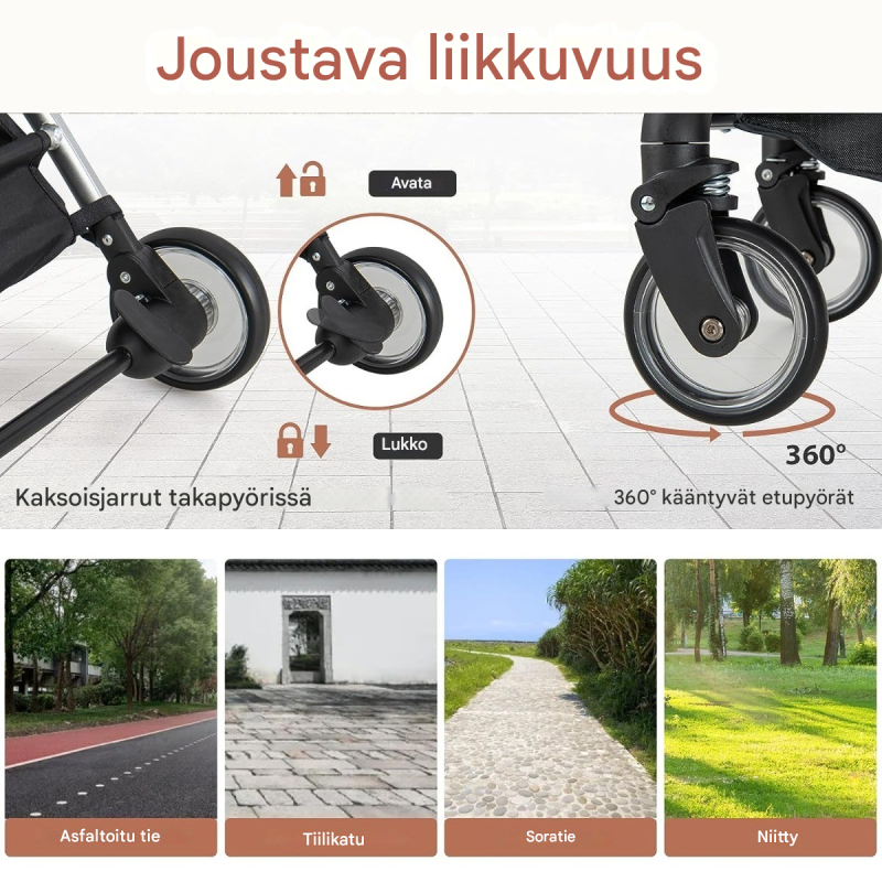 3-in-1 harmaa lemmikkikärry, vedenpitävä ja säädettävä teleskooppikahva