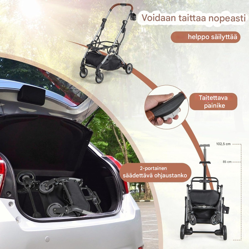 3-in-1 harmaa lemmikkikärry, vedenpitävä ja säädettävä teleskooppikahva