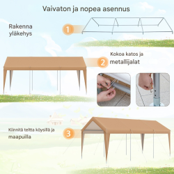 Keltainen tilava autokatos metallirungolla ja PE-katteella