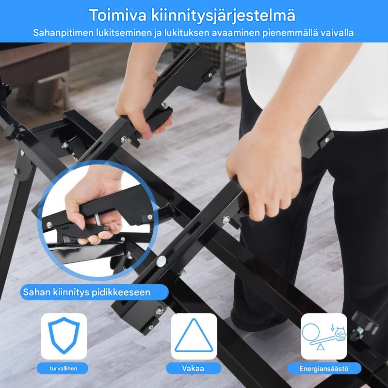 Taitettava universaali työvälineteline musta säädettävällä korkeudella