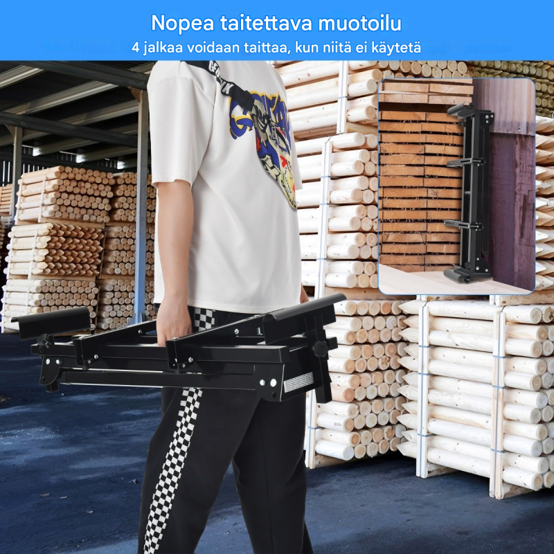 Taitettava universaali työvälineteline musta säädettävällä korkeudella