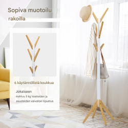 Bambusta valmistettu vaatepuu 6 koukulla, luonnonväri