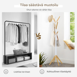 Bambusta valmistettu vaatepuu 6 koukulla, luonnonväri