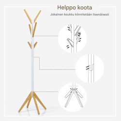 Bambusta valmistettu vaatepuu 6 koukulla, luonnonväri