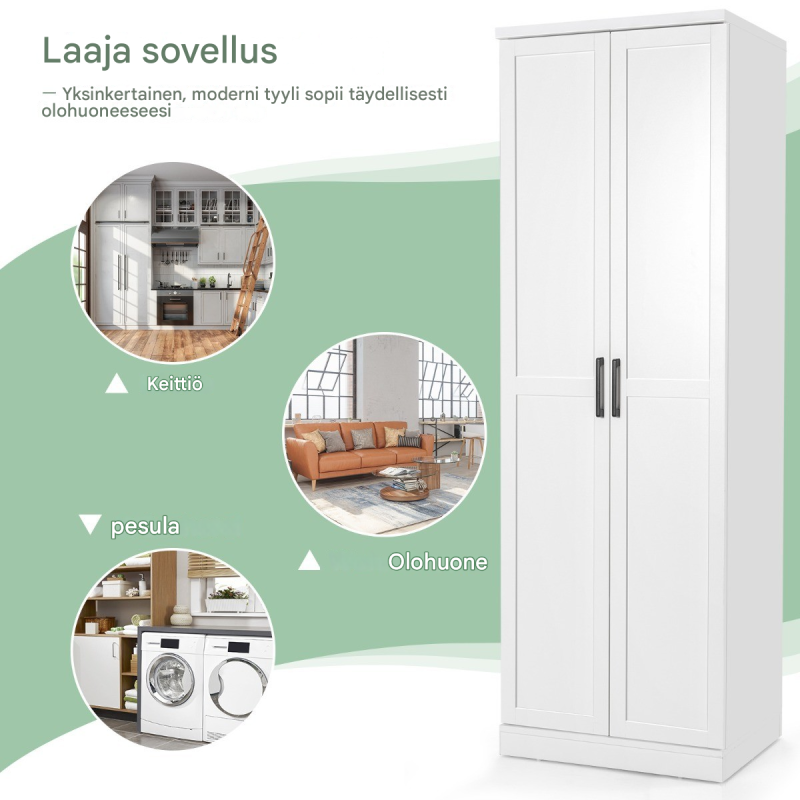 Valkoinen 178 cm korkea kaappi säädettävillä hyllyillä