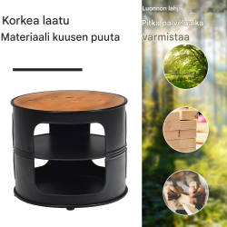 Pyöreä musta sohvapöytä puusta ja metallista, 3 tasoa Pyöreä musta sohvapöytä puusta ja metallista, 3 tasoa