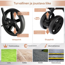 Kaksikerroksinen lemmikkikärry verkkoikkunoilla ja juomatelineellä beige