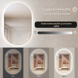 Soikea himmennettävä LED-seinäpeili kylpyhuoneeseen 80x50 cm