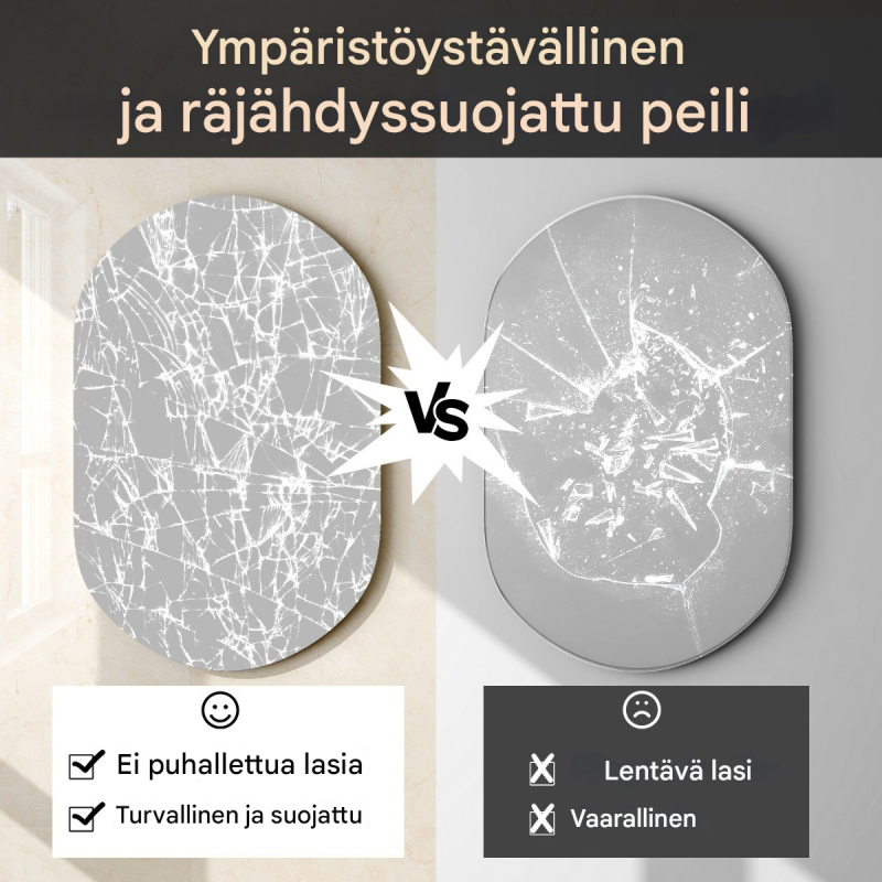 Soikea himmennettävä LED-seinäpeili kylpyhuoneeseen, 80x50 cm