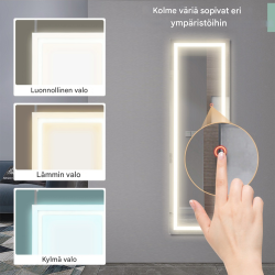 Valkoinen 2-in-1 kokovartalopeili säädettävällä LED-valaistuksella