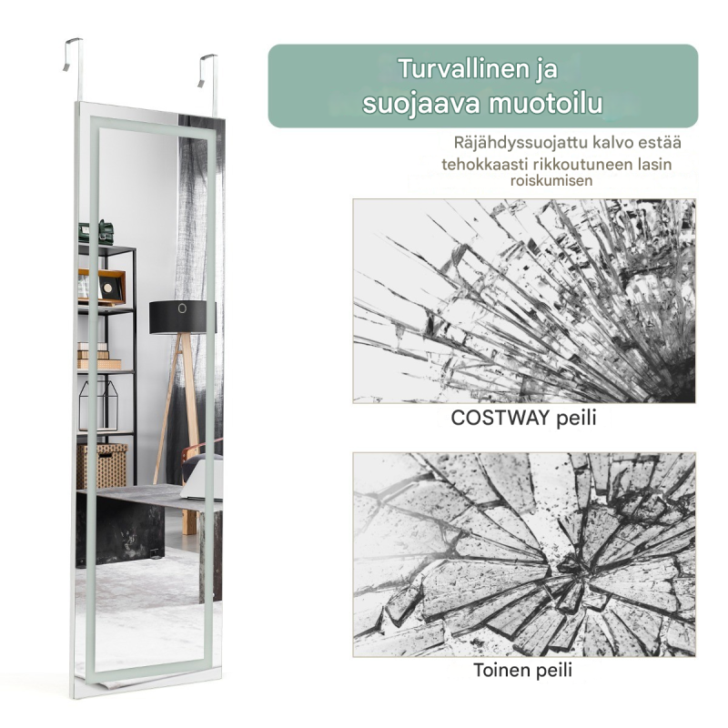 Valkoinen 2-in-1 kokovartalopeili säädettävällä LED-valaistuksella