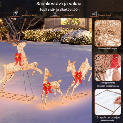 Kolmen osan valaistu poroperhesetti joulukoriste valkoinen