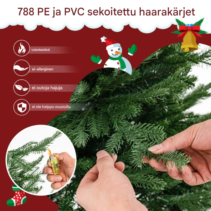 Keinotekoinen vihreä joulukuusi 183 cm, 280 LED-valoa