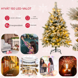 136 cm luminen tekokuusi lämpimillä LED-valoilla, vihreä ja valkoinen