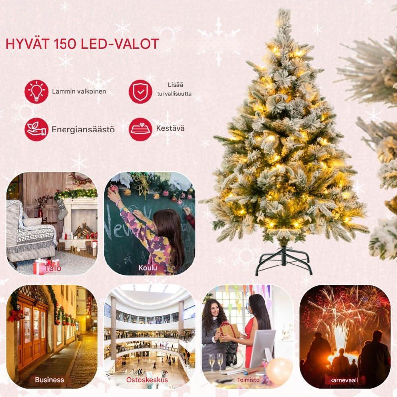 136 cm luminen tekokuusi lämpimillä LED-valoilla, vihreä ja valkoinen