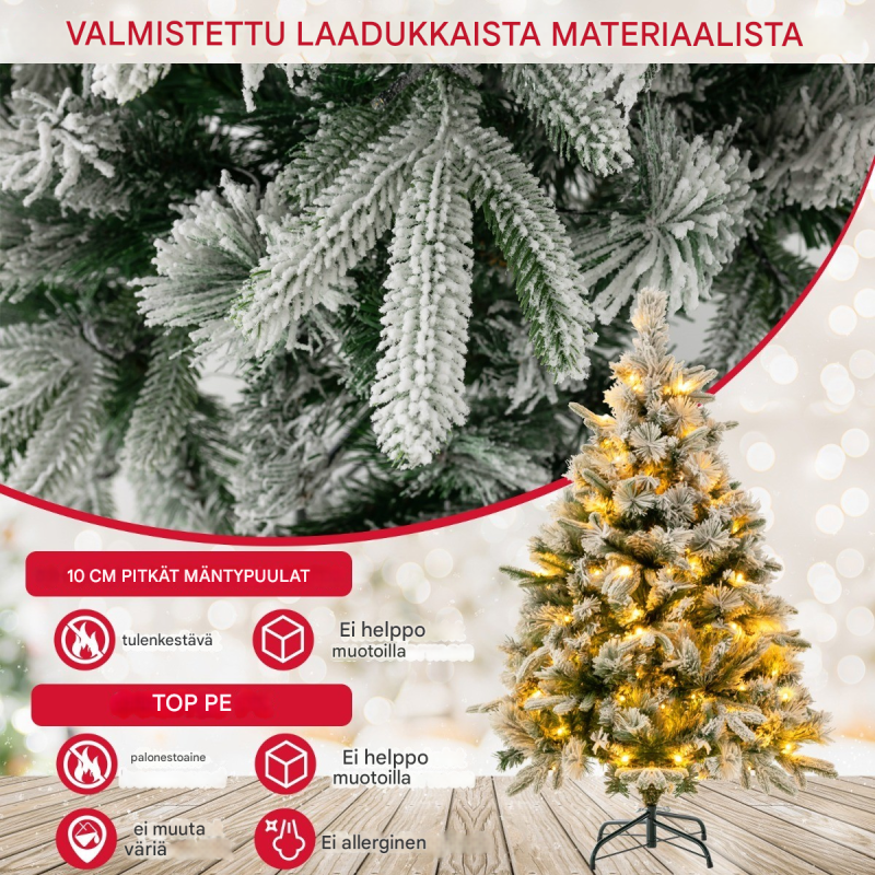 136 cm luminen tekokuusi lämpimillä LED-valoilla, vihreä ja valkoinen