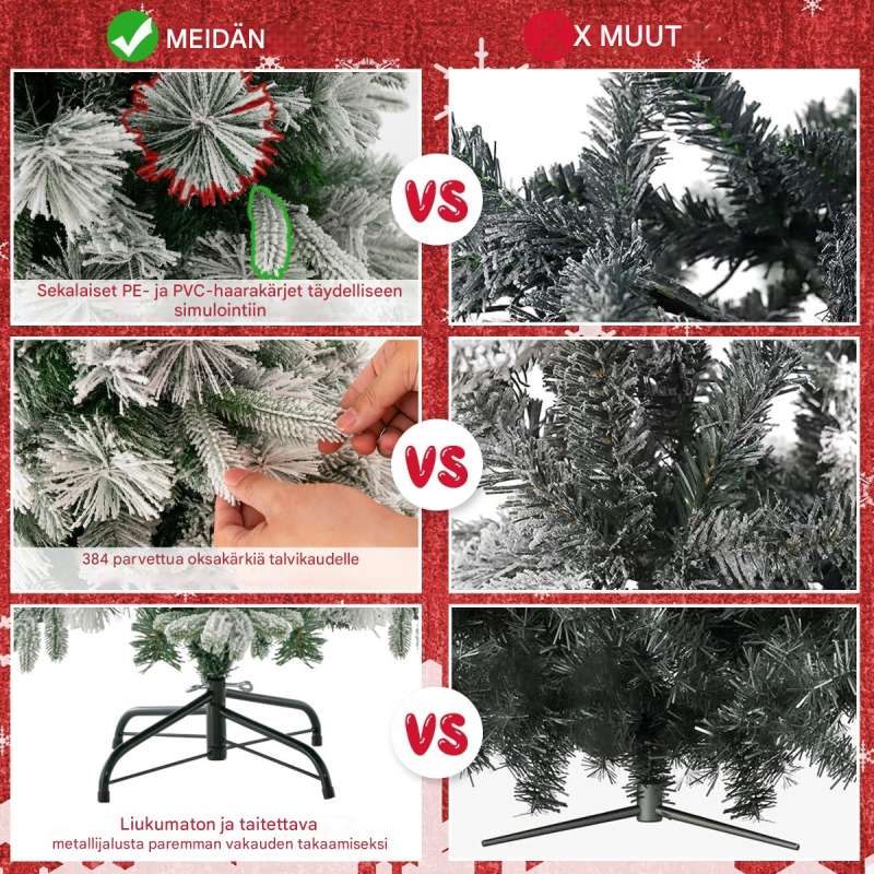 136 cm luminen tekokuusi lämpimillä LED-valoilla, vihreä ja valkoinen