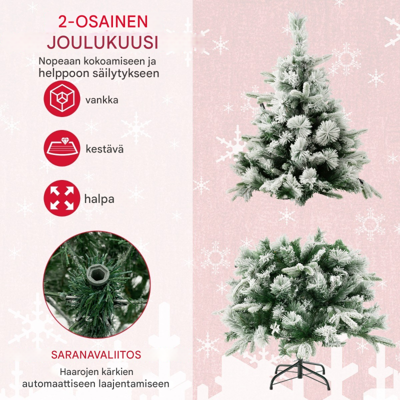 136 cm luminen tekokuusi lämpimillä LED-valoilla, vihreä ja valkoinen