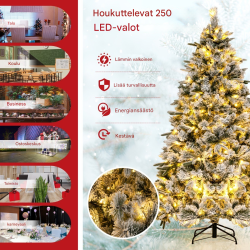 Keinotekoinen joulukuusi 180 cm lumiefektillä ja LED-valoilla