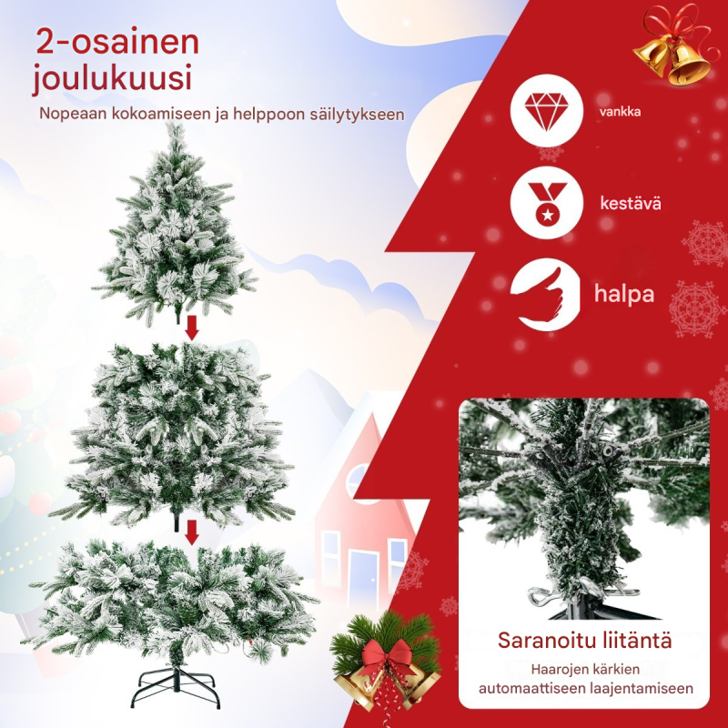 Keinotekoinen joulukuusi 180 cm lumiefektillä ja LED-valoilla