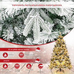 Keinotekoinen joulukuusi 180 cm lumiefektillä ja LED-valoilla