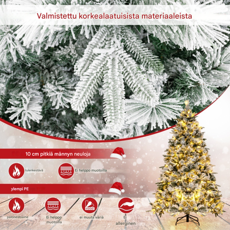 Keinotekoinen joulukuusi 180 cm lumiefektillä ja LED-valoilla
