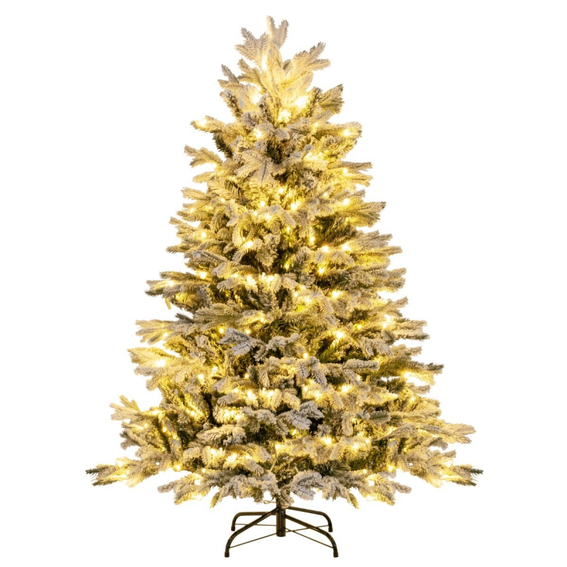 Lumihiutaleinen vihreä ja valkoinen joulukuusi 146 cm LED-valoilla