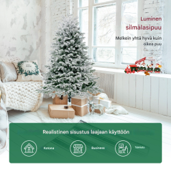Lumihiutaleinen vihreä ja valkoinen joulukuusi 146 cm LED-valoilla