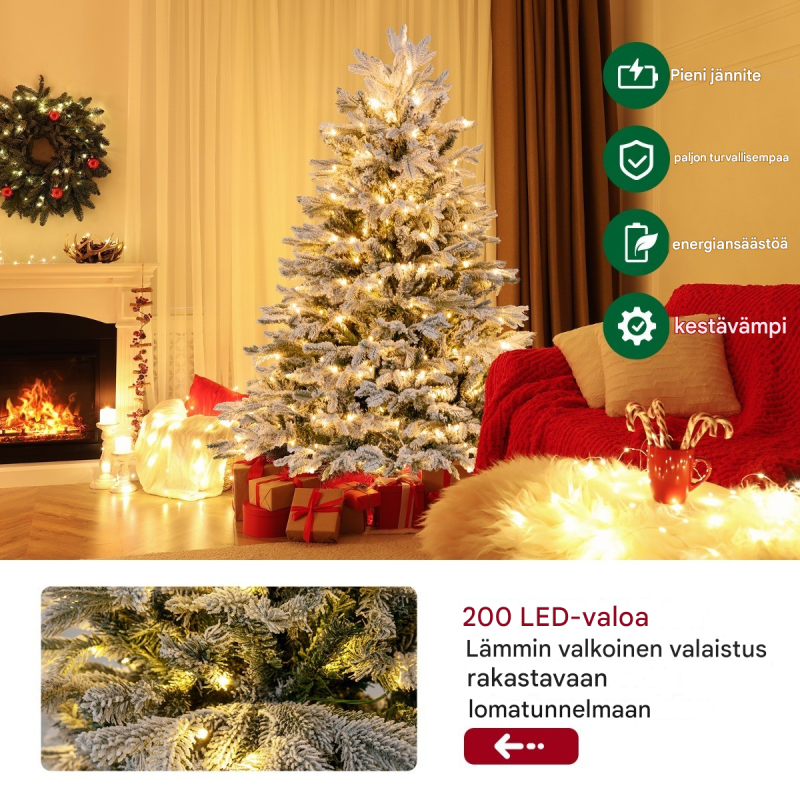 Lumihiutaleinen vihreä ja valkoinen joulukuusi 146 cm LED-valoilla