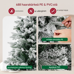 Lumihiutaleinen vihreä ja valkoinen joulukuusi 146 cm LED-valoilla