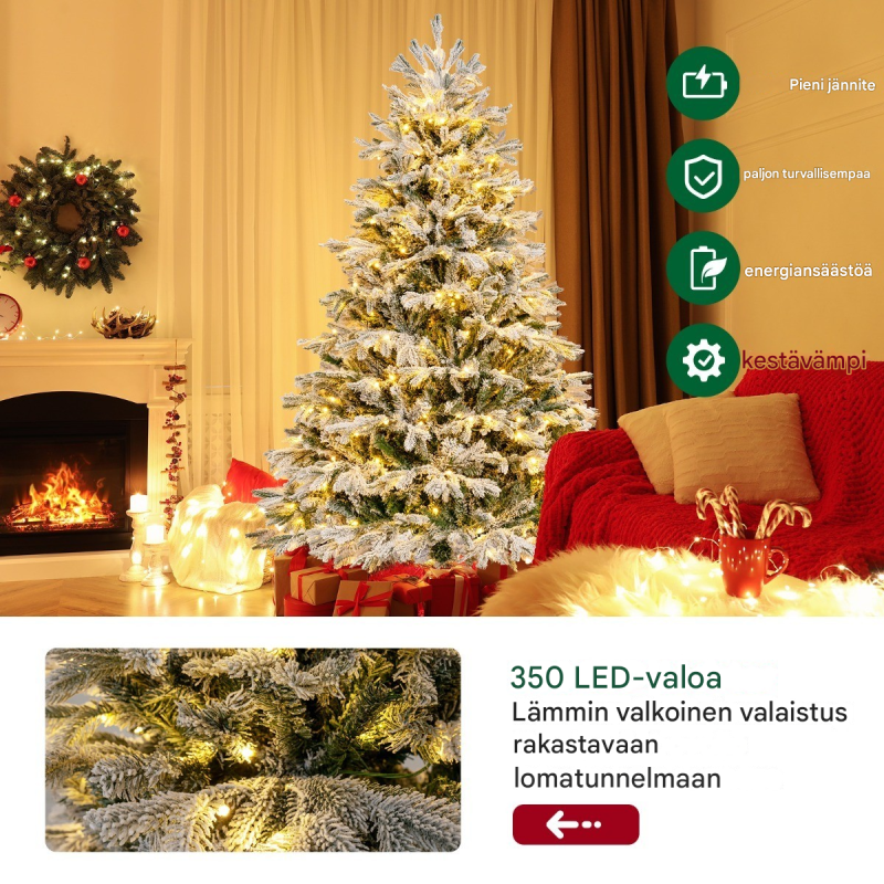 180 cm luminen tekokuusi 350 LED-valolla, vihreä ja valkoinen