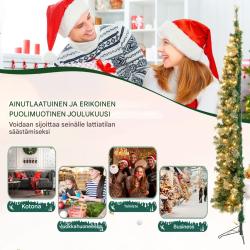 Vihreä valmiiksi valaistu puolikas joulukuusi 210 cm