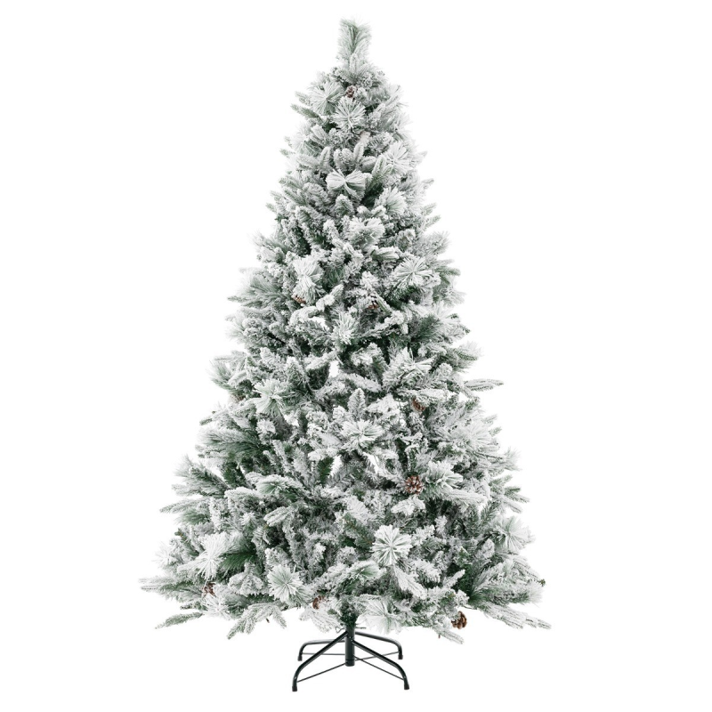 180 cm luminen joulukuusi LED-valoilla ja kävyillä