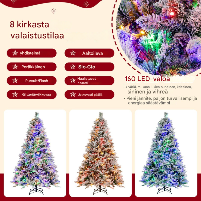 180 cm luminen joulukuusi LED-valoilla ja kävyillä