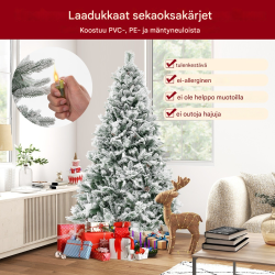 180 cm luminen joulukuusi LED-valoilla ja kävyillä