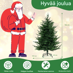136 cm vihreä tekokuusi lämpimillä LED-valoilla