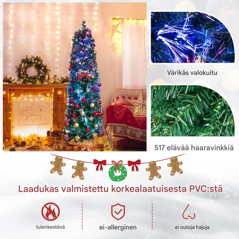 Vihreä lasikuituoptiikka joulukuusi 180 cm korkealaatuinen PVC