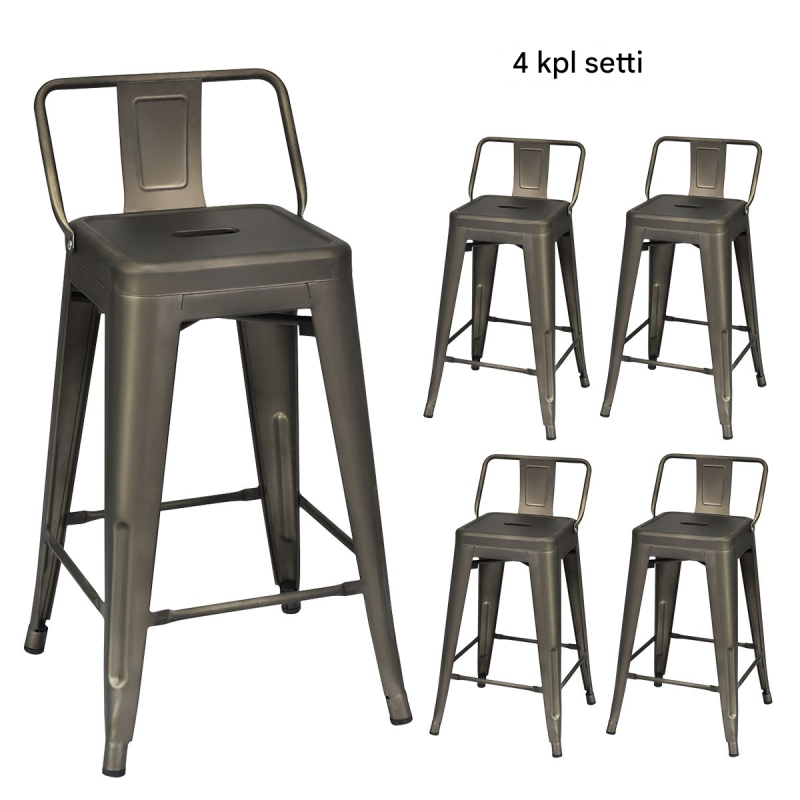 Neljän harmaan metallituolin setti irrotettavalla selkänojalla