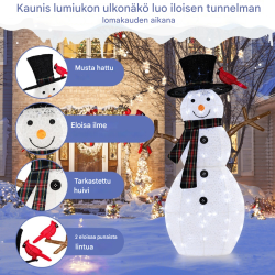 Valaistu lumiukko ja punatulkut joulukoriste ulko- ja sisäkäyttöön