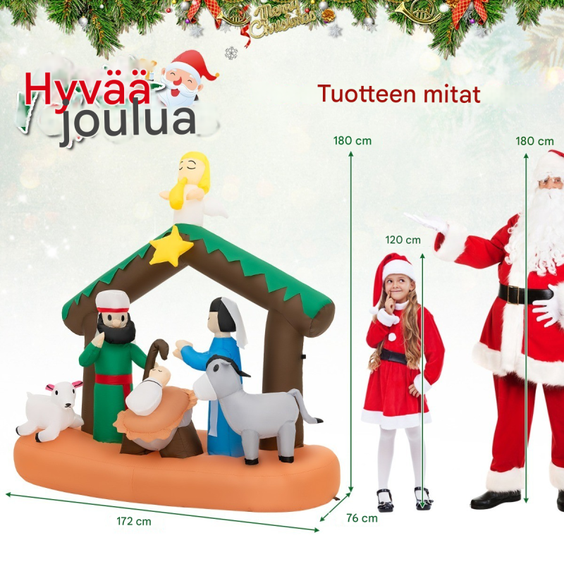 Puhallettava 180 cm joulu seimikoriste LED-valoilla ulkokäyttöön