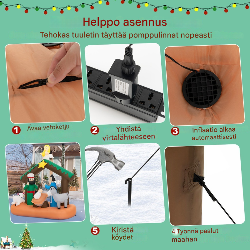 Puhallettava 180 cm joulu seimikoriste LED-valoilla ulkokäyttöön