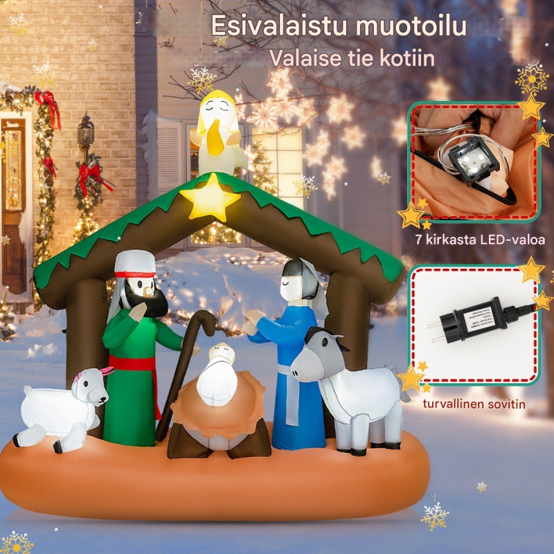 Puhallettava 180 cm joulu seimikoriste LED-valoilla ulkokäyttöön