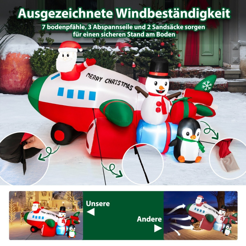 Joulupukki helikopterissa ilmatäytteinen koriste LED-valoilla