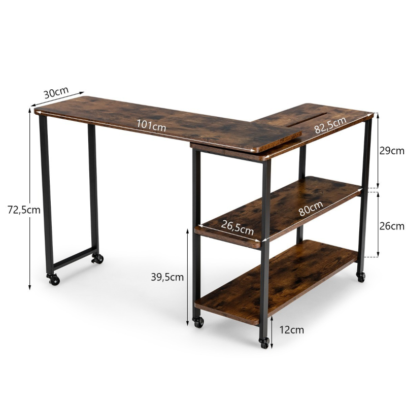 Rustiikkinen monikäyttöinen sivupöytä 360° kääntyvä puu