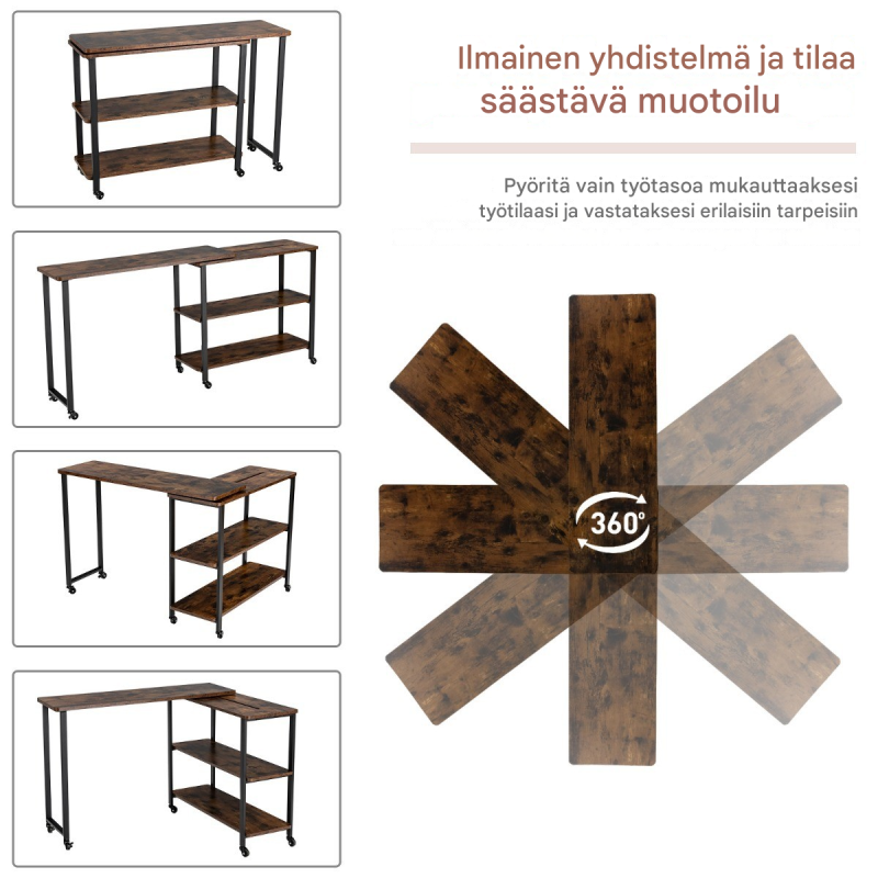 Rustiikkinen monikäyttöinen sivupöytä 360° kääntyvä puu