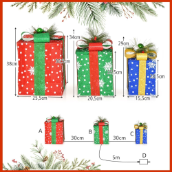 Kolmen setti LED-lahjapakkauksia lämpimillä valoilla