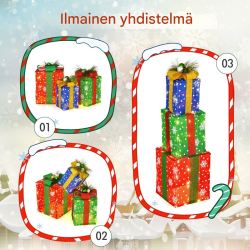 Kolmen setti LED-lahjapakkauksia lämpimillä valoilla