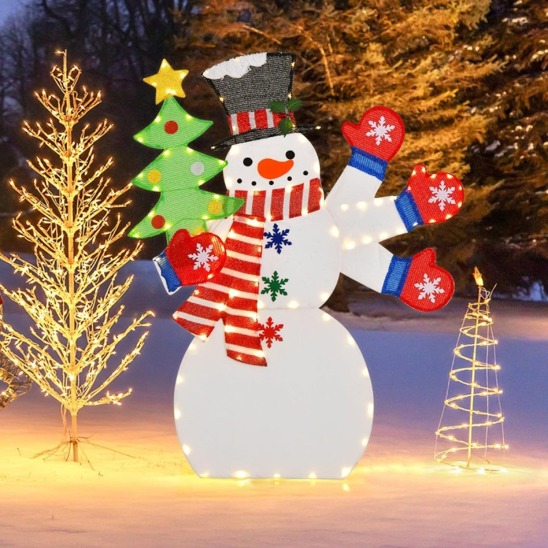 Värikäs 123 cm LED-lumiukko vilkkuvilla valoilla joulukoristeeksi